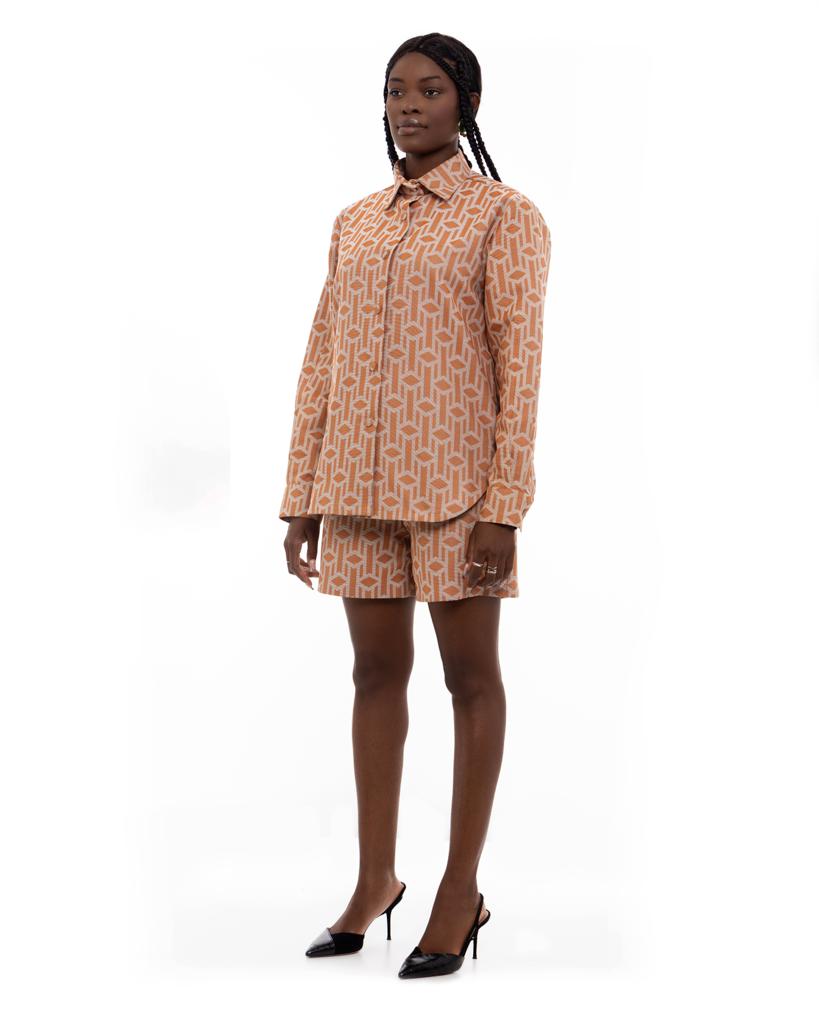 Monogram Logo Jacquard Cotton Shorts - Orange