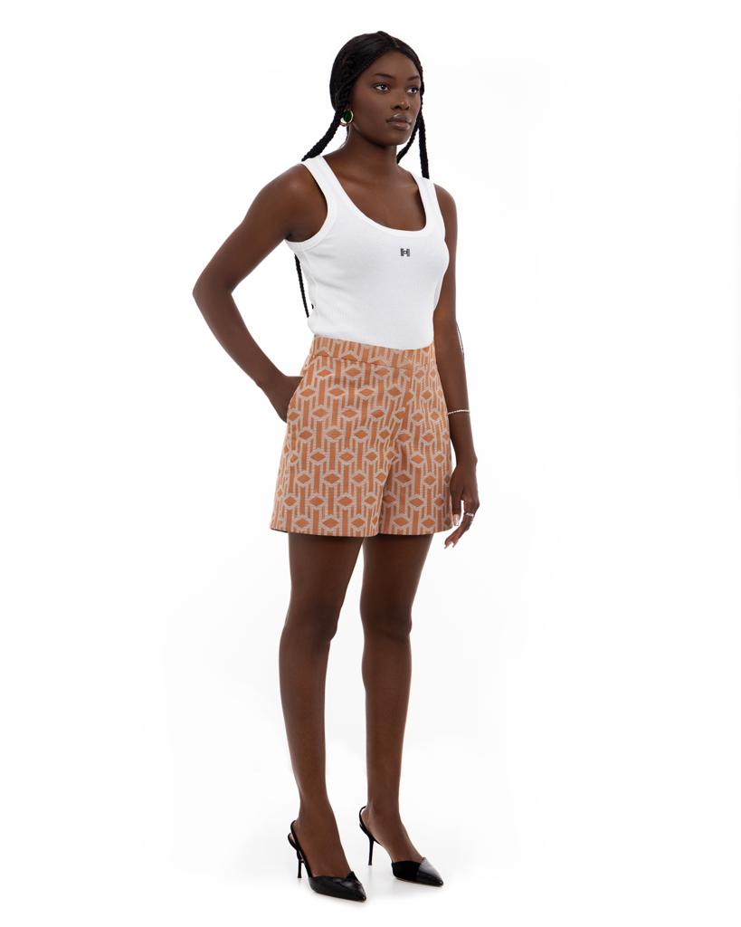 Monogram Logo Jacquard Cotton Shorts - Orange