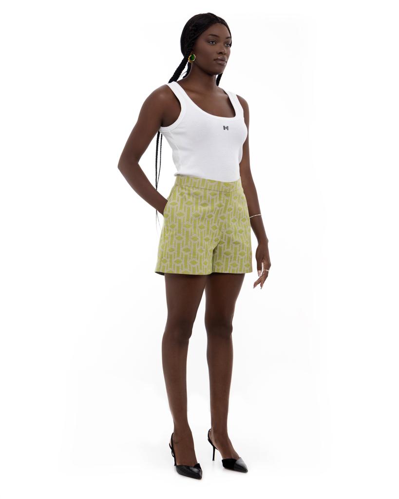 Monogram Logo Jacquard Cotton Shorts - Green