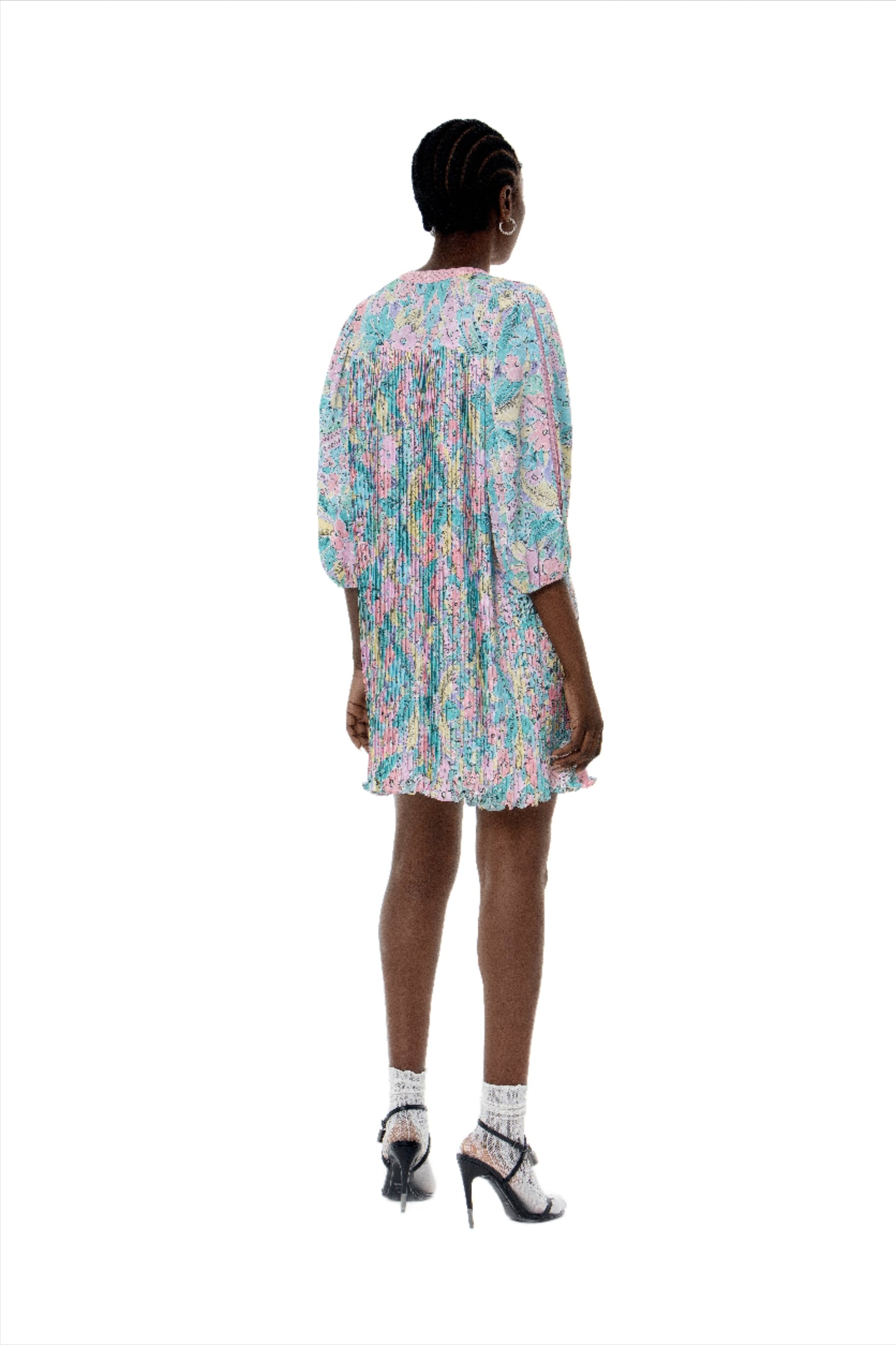 Flower Print Pleated Dress - Multicolour