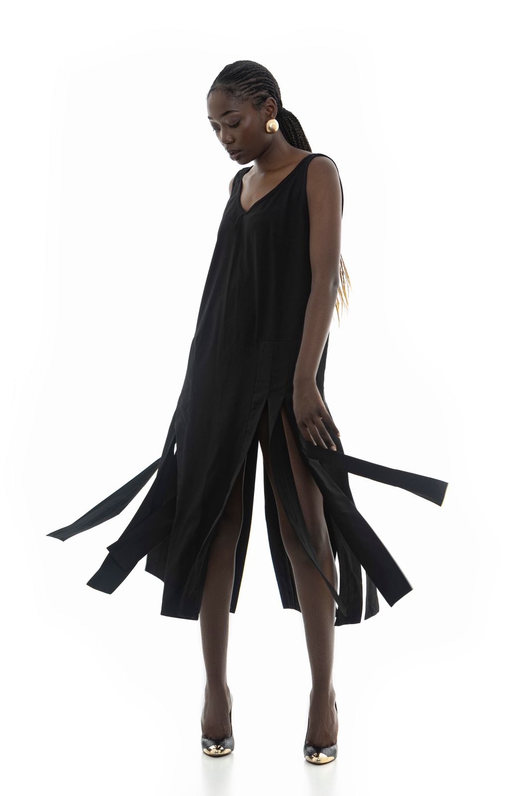 Fringe Midi Dress - Black