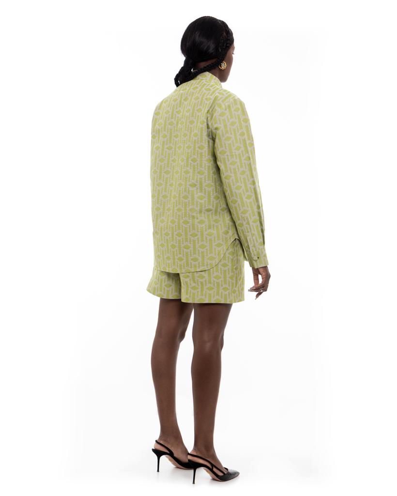 Monogram Logo Jacquard Cotton Shorts - Green