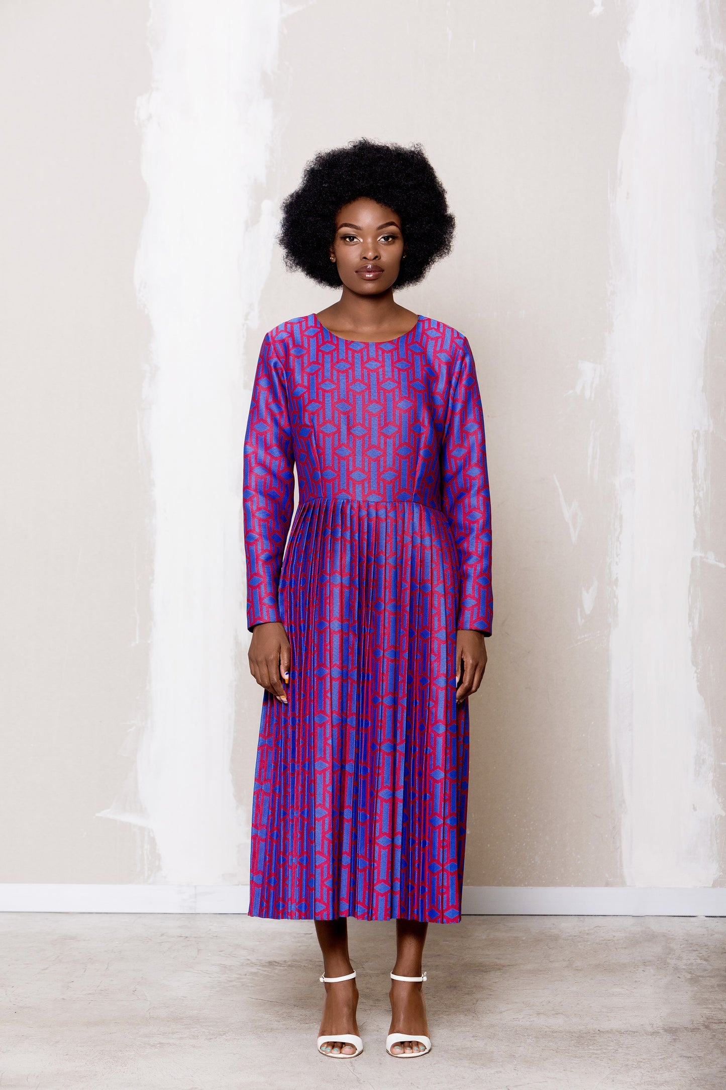 Purple Pleated Midi Dress