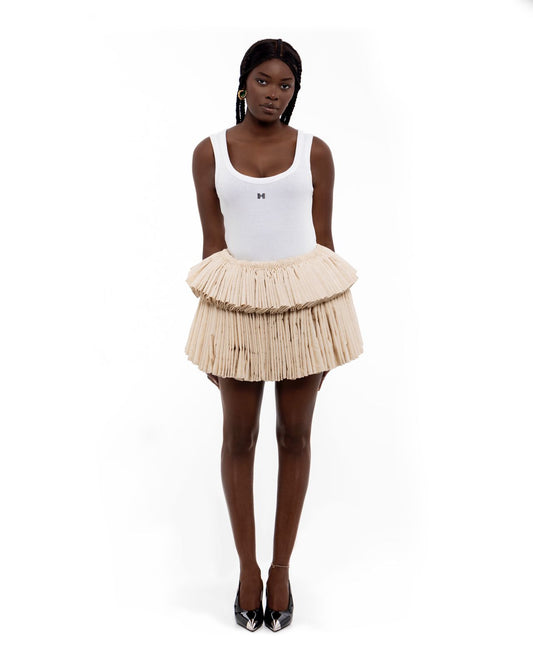 Hand-Pleated Xibelani Mini Skirt - Beige