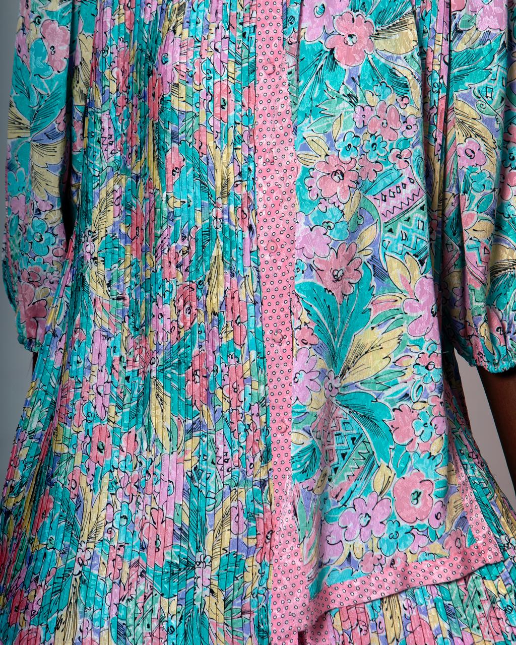 Flower Print Pleated Dress - Multicolour
