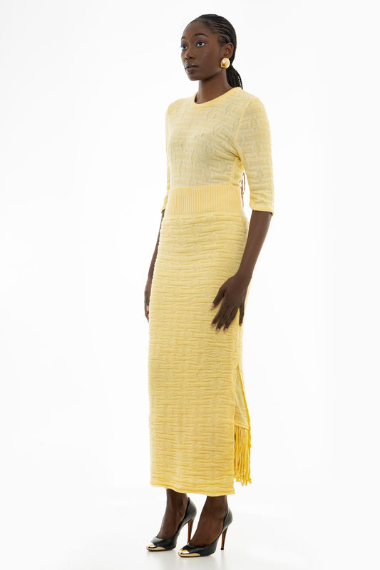 Fringed Detail Dress - Yellow