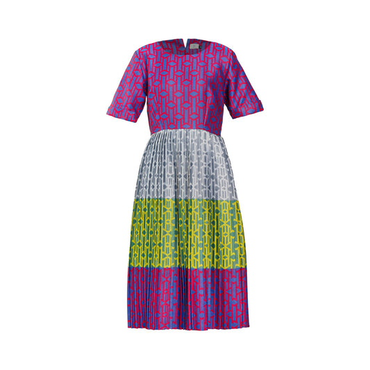 Multi Coloured Pleated Midi Dress